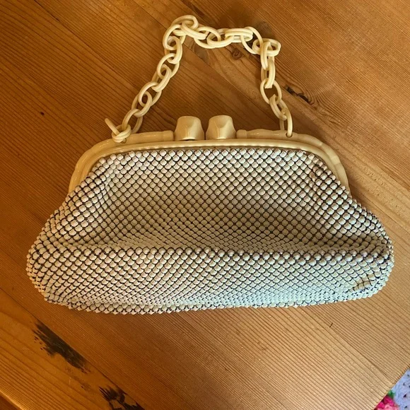 Antique Vintage Whiting & Davis Handbag Purse Ivory Metal Mesh - Picture 1 of 5